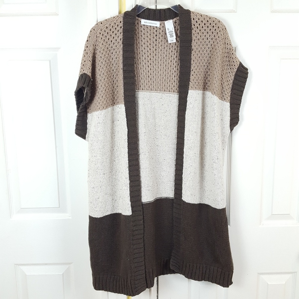 Liz Claiborne Open Front Crochet Cardigan Large